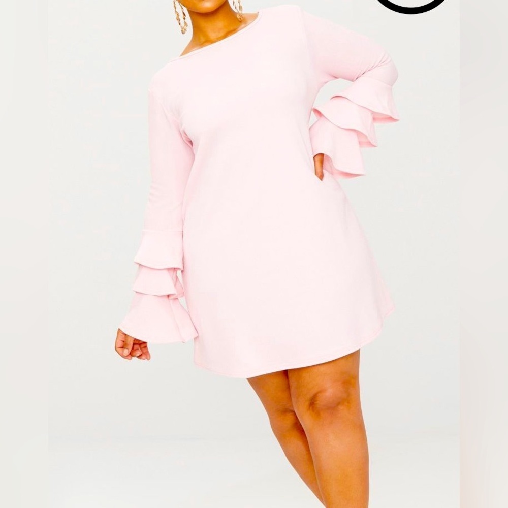 Amanda Uprichard REVOLVE Pink Tiered Sleeve Short Dress L
